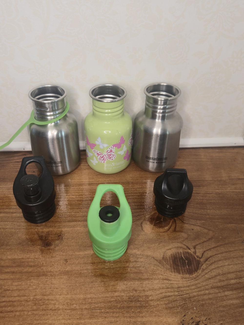Klean Kanteen Classic 12 fl oz Stainless Water Bottle Lot of 3 w/ Sipper Caps